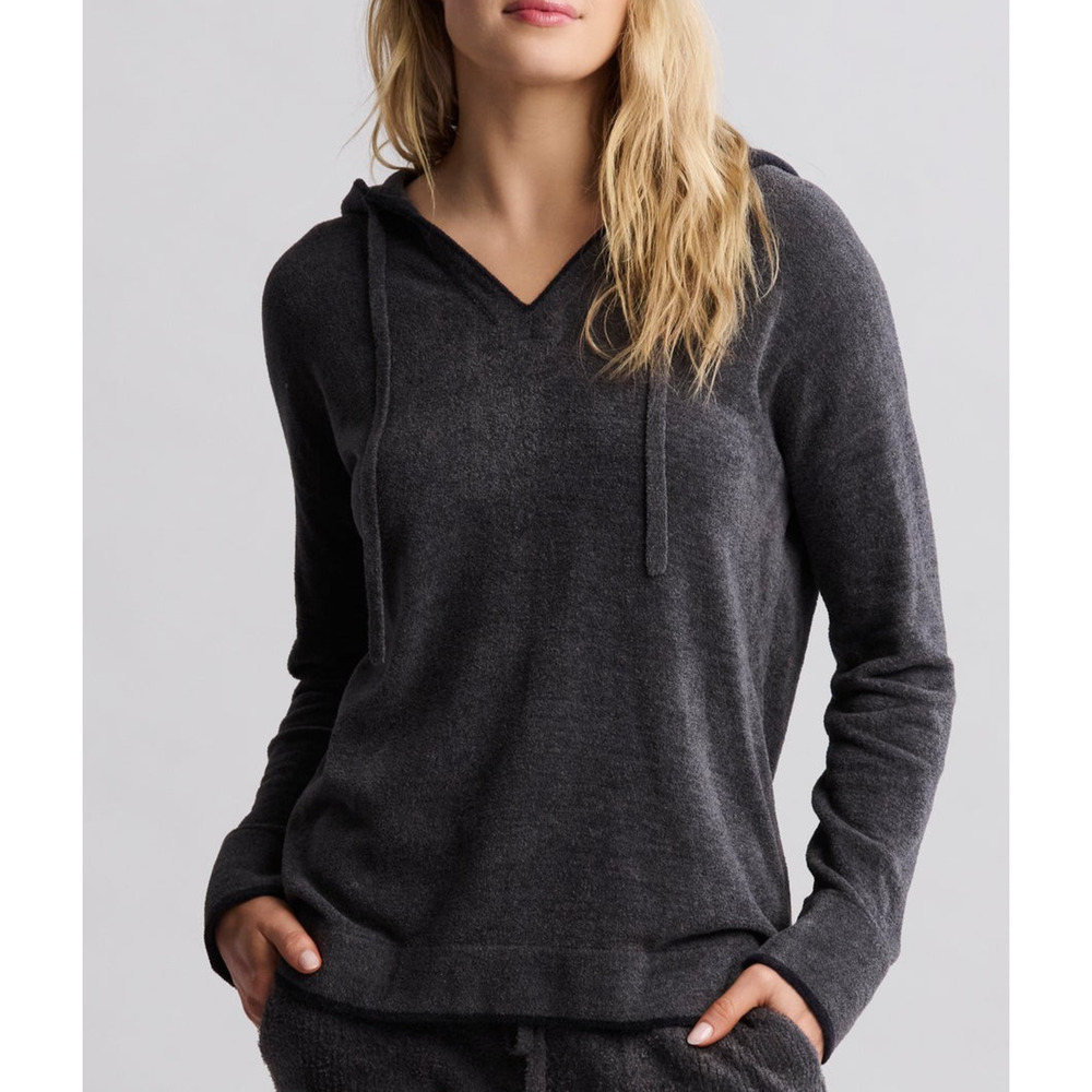 Barefoot Dreams CozyChic Ultra Lite Tipped Contrast Hoodie Carbon 1X A006404